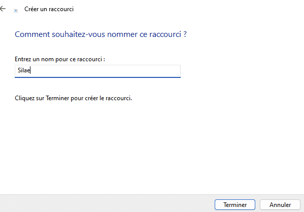 Nommer le raccourci