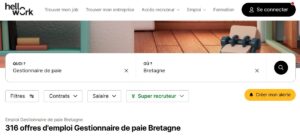étude HelloWork sur le nombre d'offres d'emploi pour le poste de gestionnaire de paie en Bretagne