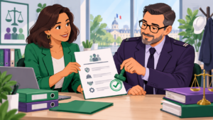 Rescrit du règlement intérieur contrôlé par un inspecteur du travail avec une responsable RH